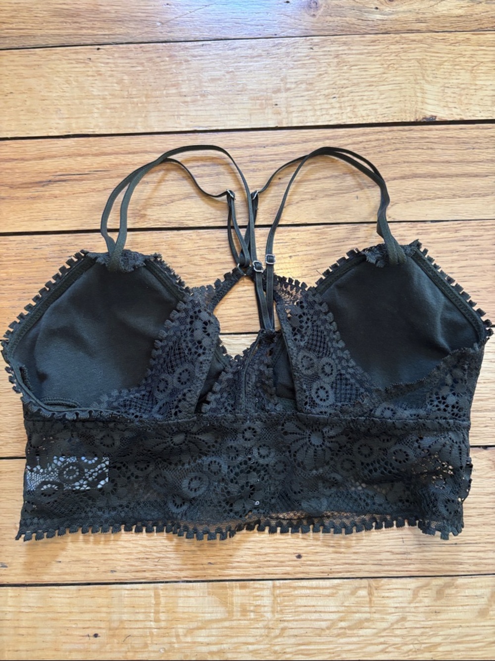 aerie Green Lace Longline Bralette with Floral Crochet - Picture 2 of 5